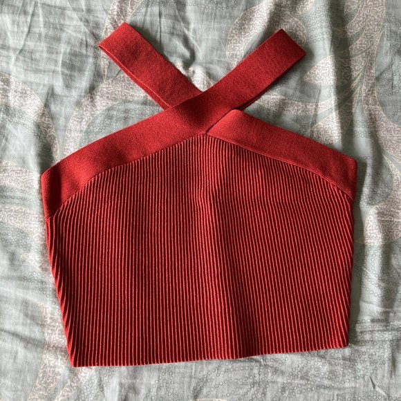 Babaton Sculpt Knit Criss Cross Cropped Tank in Corsa Red - Picture 1 of 2